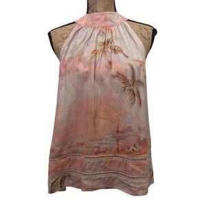 Rachel Zoe Watercolor Palm Print Halter Top Sleeveless Blouse Pink Size Medium